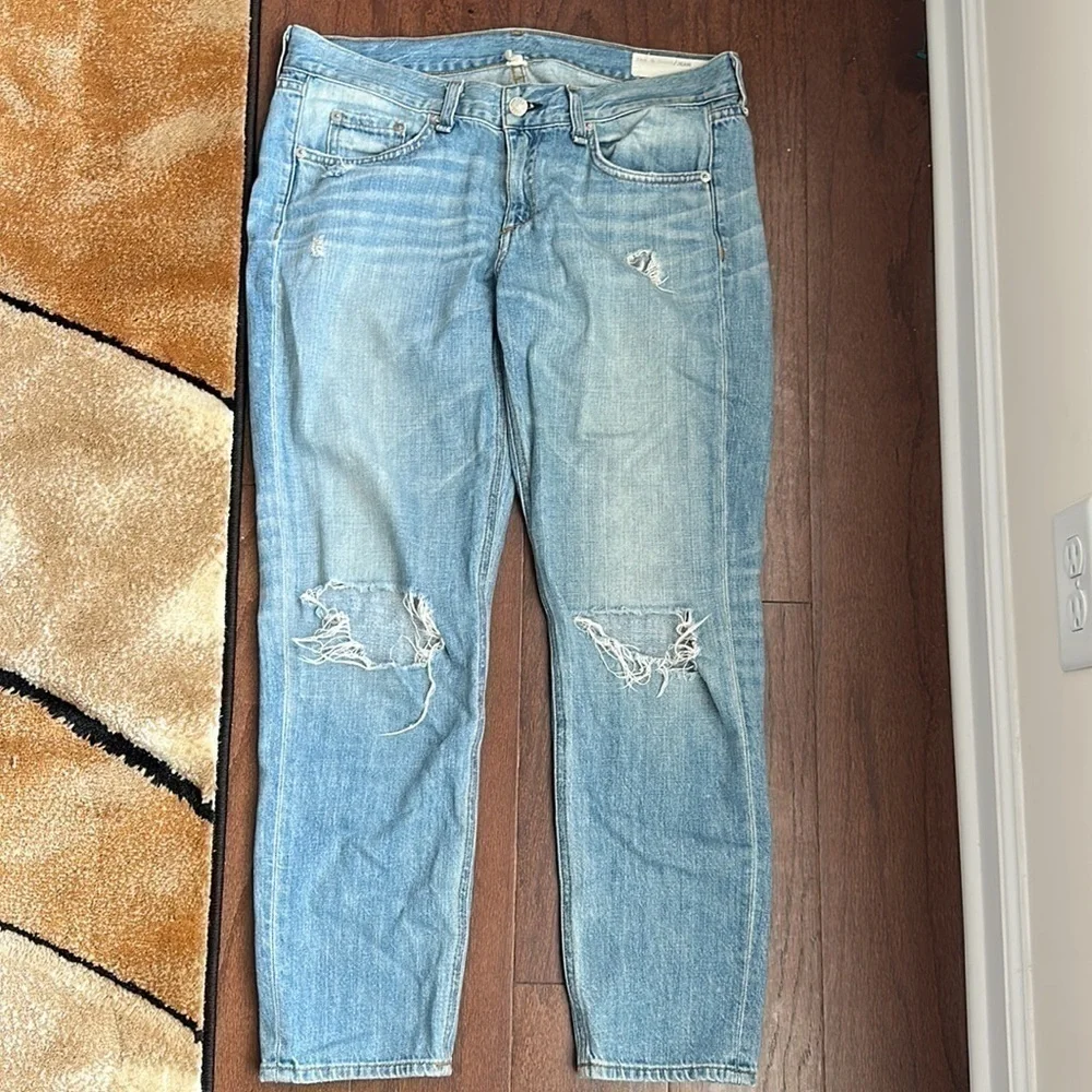 Rag & Bone Straight Leg Jeans Low Rise Cropped Distressed Blue Light Wash W 26